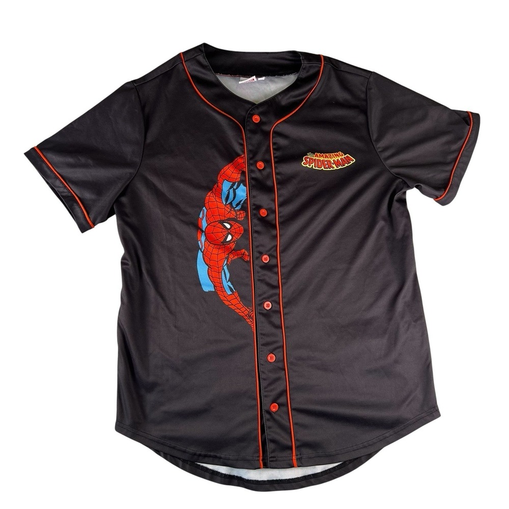 Marvel Amazing Spider-Man Baseball Jersey Mens M Black Button Front Shirt 62